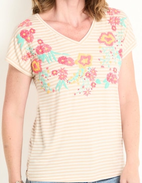 Playera manga corta La Mode cuello V para mujer
