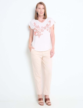 Playera manga corta La Mode cuello V para mujer