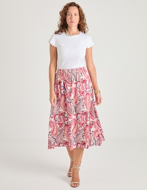 Falda midi La Mode cintura alta
