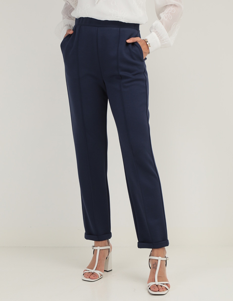 Pantalón De Vestir Azul Marino Mujer Cintura Alta Pantalon De