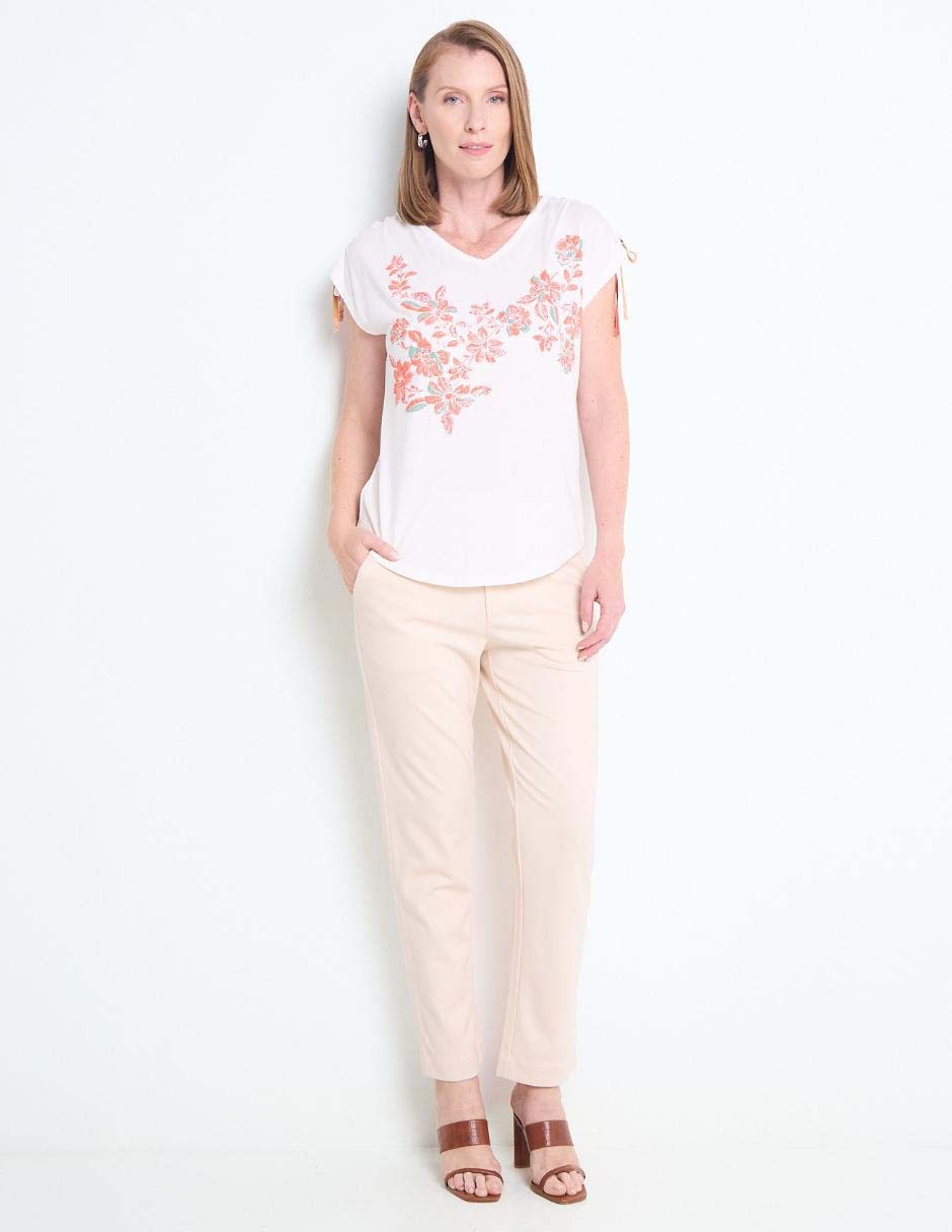 Playera manga corta cuello V para mujer 3