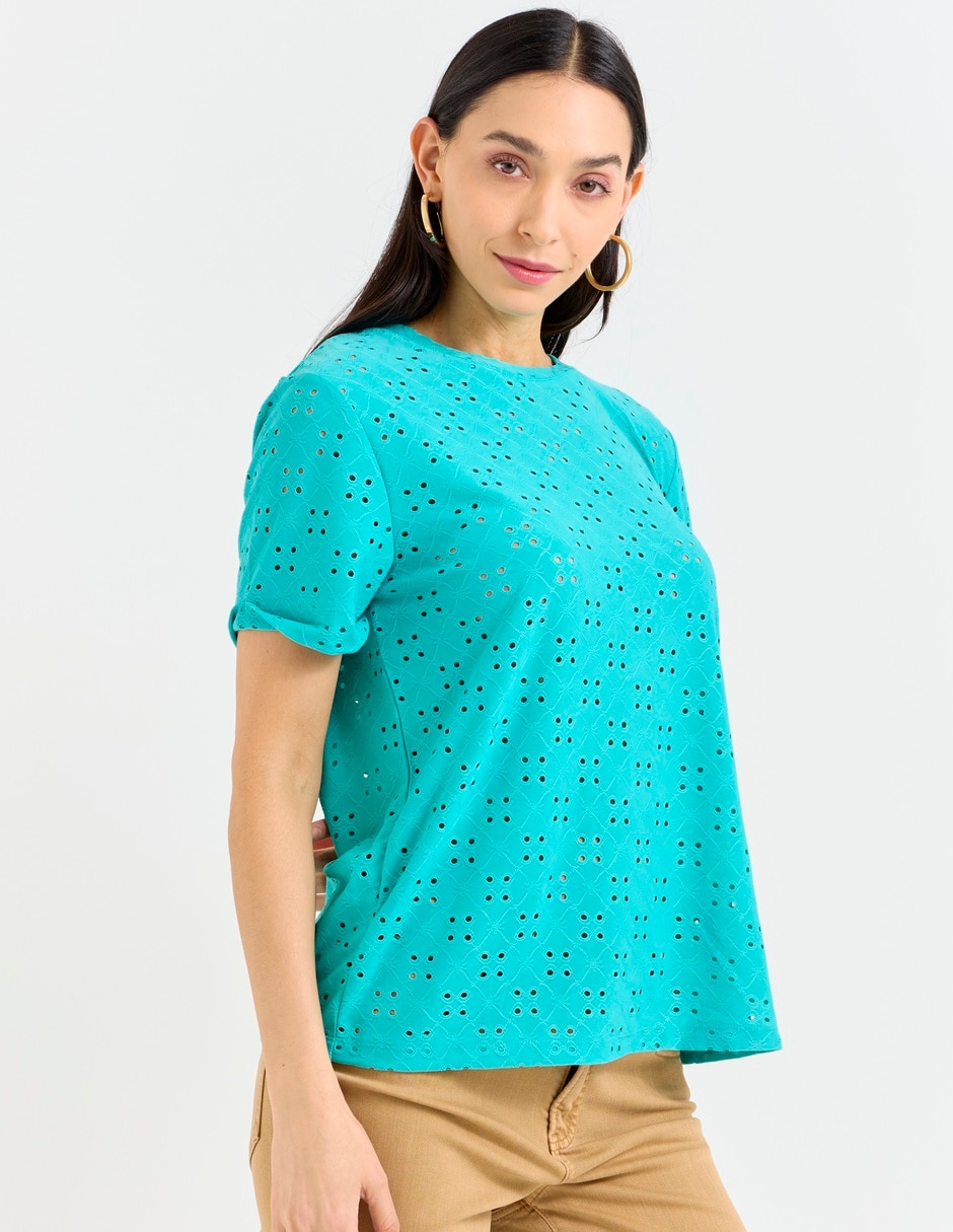 Playera manga corta cuello redondo para mujer