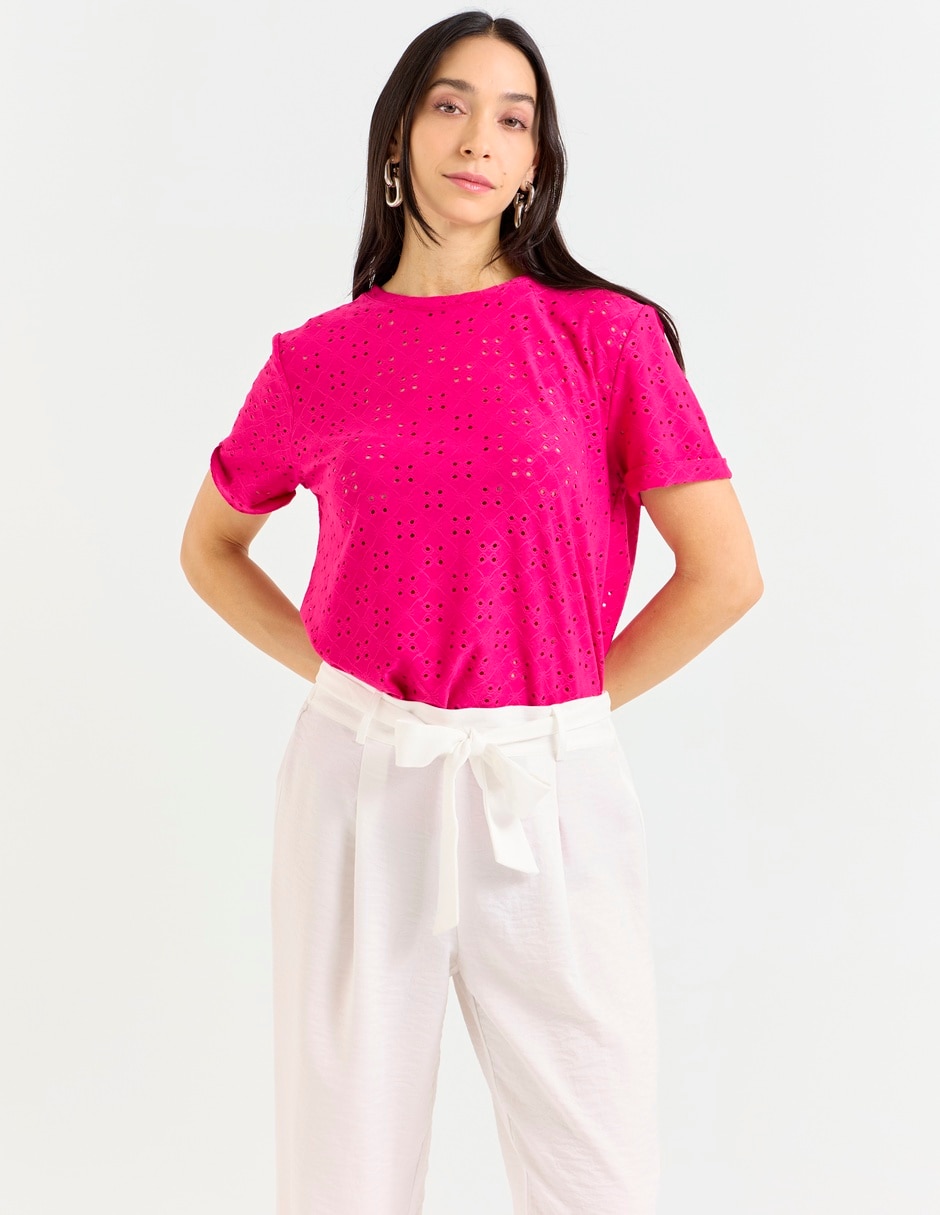 Playera manga corta cuello redondo para mujer