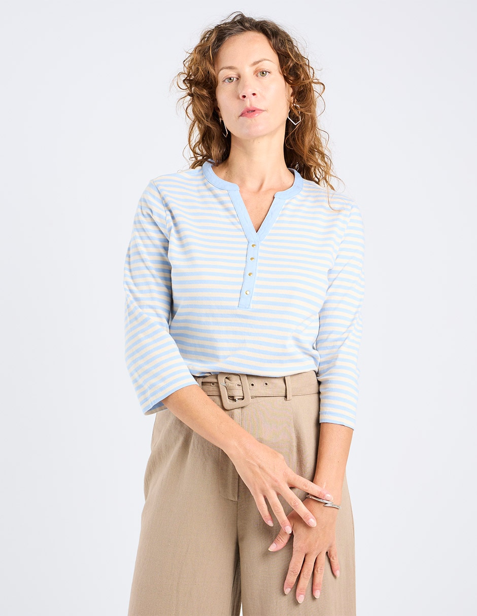 Playera manga 3/4 cuello V para mujer Playera manga 3/4 cuello V para mujer