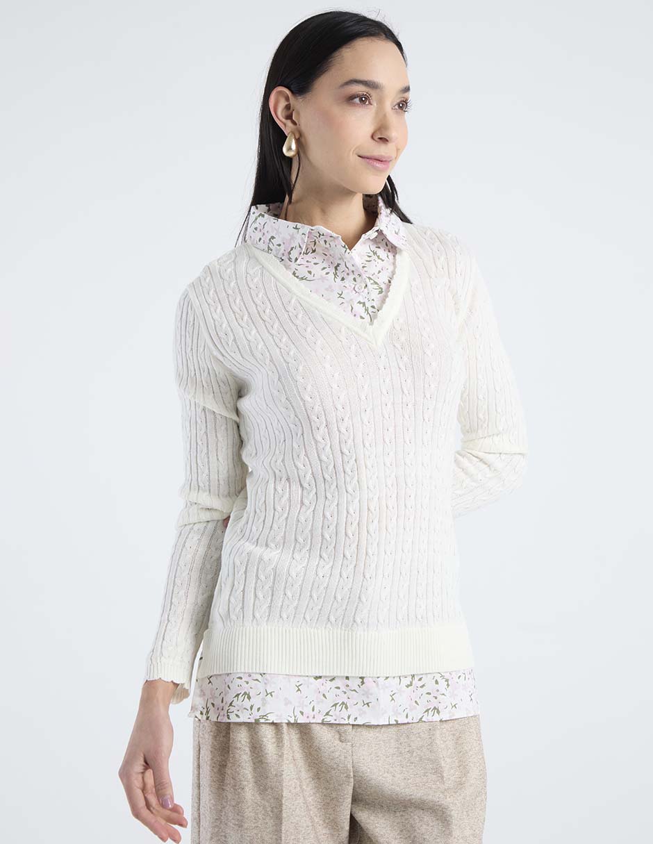 Suéter cuello camisero para mujer 2